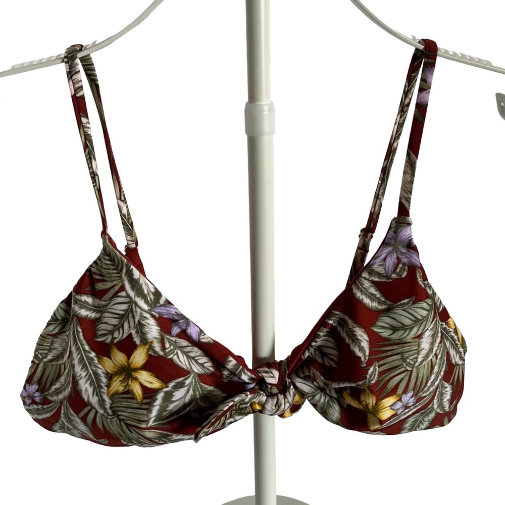 NWT Aeropostale Aero Tropical Tie-Front Bikini Top - Burgundy Floral, size XL